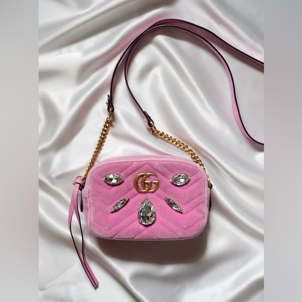 ✨ Authentic Gucci Marmont Shoulder Bag Crystal Embellished Matelasse Velvet Mini